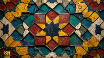 Traditional Islamic Tilework Panel with Intricate Geometric Designs and Cultural Elegance