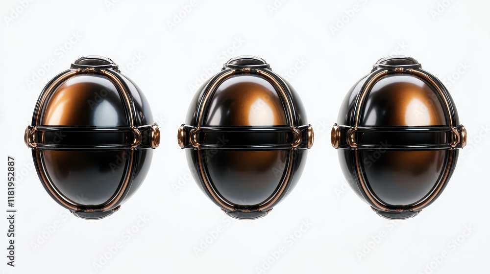 Poster a visually appealing collection of stylish black and gold orbs, showcasing a harmony of form and col