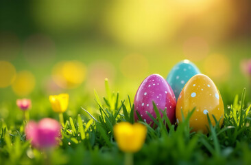Easter eggs painted in different colors, for the bright Easter church holiday.