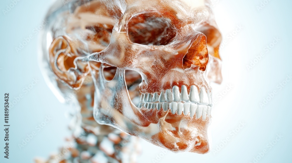 Poster this artistic image features a skull design with abstract features, demonstrating the intersection o