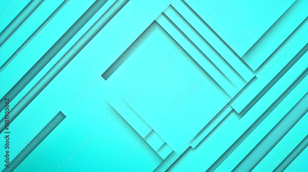 Aufkleber abstract turquoise geometric background with overlapping layers and diagonal lines, creating a moder