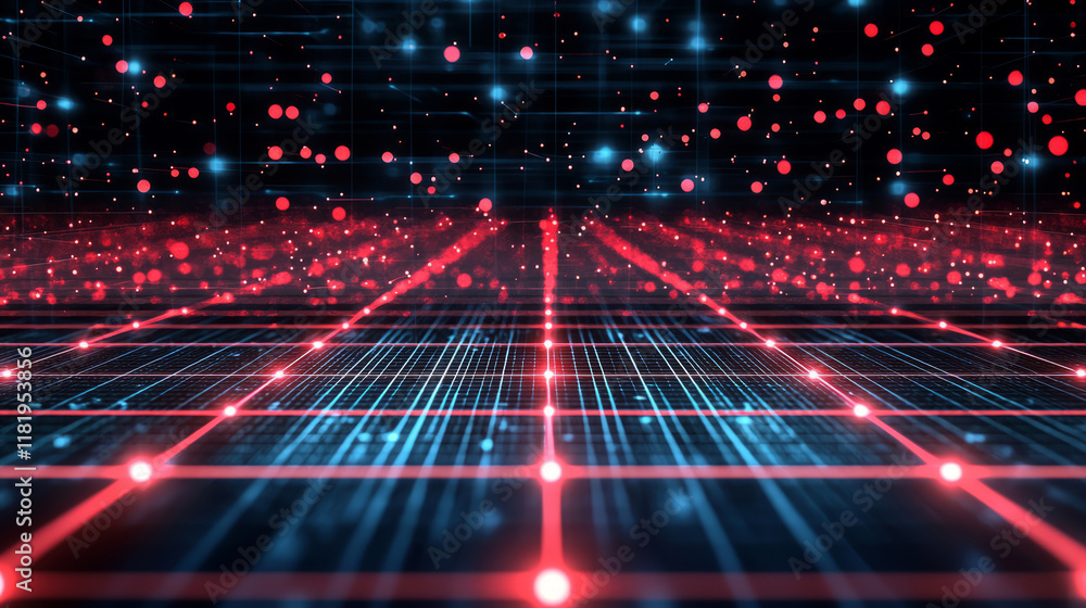 Poster futuristic digital grid with glowing particles and a technological design