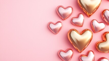 Fototapeta premium Colorful Heart Shapes on Soft Pink Background for Romantic Themes