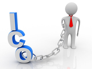 3d rendering Initial coin offering with business man
