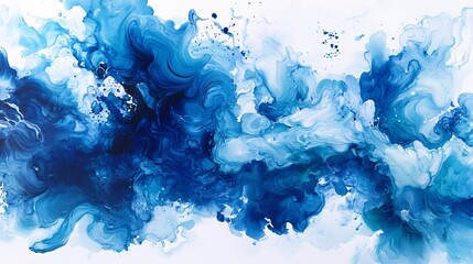 Abstract Flowing Blue Paint Swirls and Textures on a White Canvas Representing Creativity, Motion, and Artistic Expression in Modern Abstract Art Designs