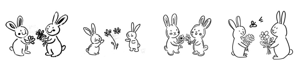 Obraz premium Cute little rabbit carrying a bouquet of flowers