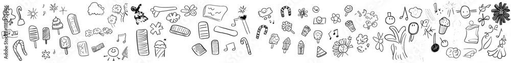Poster A modern doodle illustration with an abstract background featuring texture and pattern, designed as a wallpaper. It includes a collection of New Year and Christmas elements and objects, perfect for