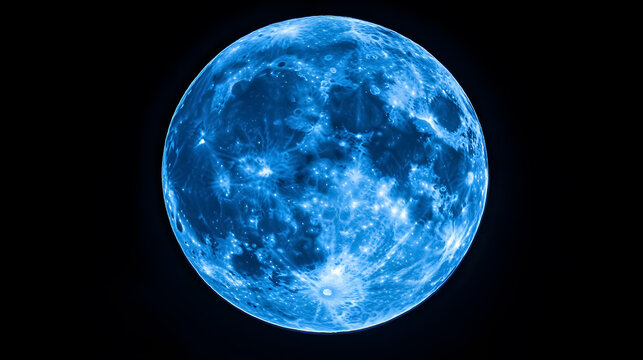 A glowing blue supermoon against a black backdrop. - Powered by Adobe