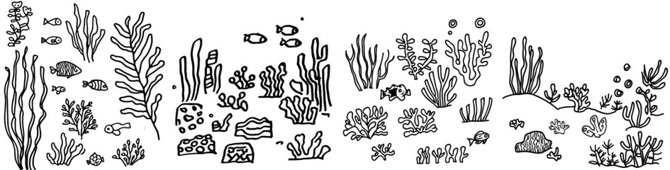 Fototapeta premium A surreal doodling landscape coloring page for adults, featuring fantastic psychedelic graphic art