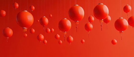 Festive atmosphere aerial celebration of chinese culture with red lanterns in city center