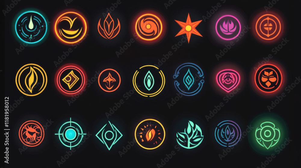 Poster jpeg version. set of isolated symbols - abstract emblems or logo template