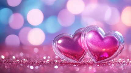 Sparkling Heart-Shaped Decorations with Bokeh Background for Romance
