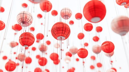 High fidelity photography of diverse red lanterns in an airy cultural festival