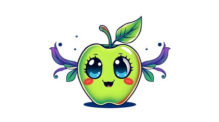 Fototapeta premium one cute cartoon apple on light background for children's activity materials