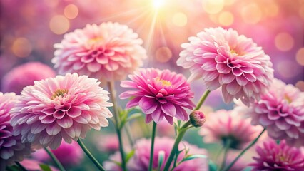 Fototapeta premium Pink Flower Frame Bokeh Background: Soft Focus Floral Border