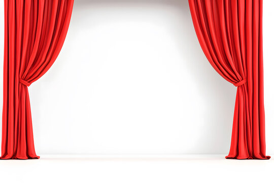 A red theater curtain mock up isolated on white background
