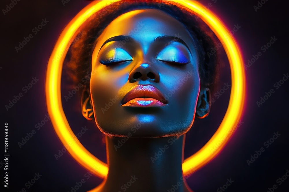 Wall mural Radiant portrait of a woman with vibrant halo lighting