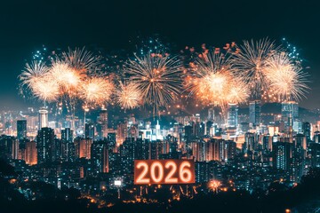 Obraz premium Fireworks Display over Cityscape with 