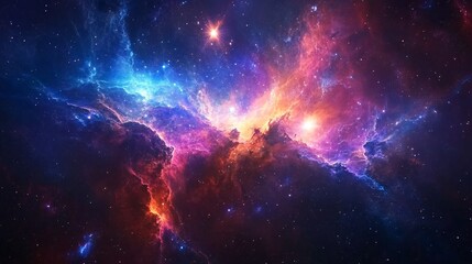 Vibrant Cosmic Nebula in Deep Space With Bright Stars, Explosions of Color, and Galactic Clouds Creating a Stunning Celestial Landscape of Awe-Inspiring Beauty and Mystery