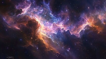 Vibrant Cosmic Nebula in Deep Space With Bright Stars, Explosions of Color, and Galactic Clouds Creating a Stunning Celestial Landscape of Awe-Inspiring Beauty and Mystery