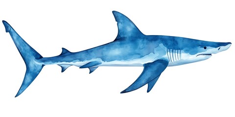 Obraz premium Watercolor blue shark isolated on white.