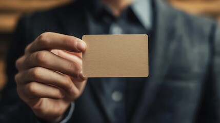 Man holding blank card.