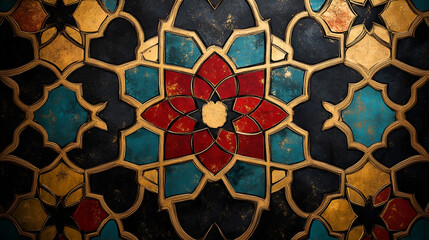 Islamic Art Tilework Panel Featuring Intricate Patterns and Traditional Craftsmanship