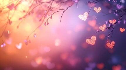 Romantic Background with Glowing Hearts and Soft Color Gradients