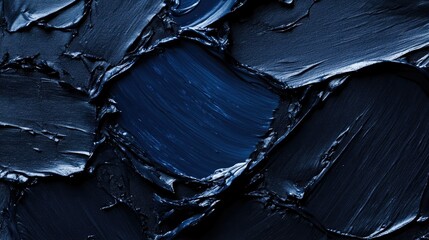Obraz premium Deep navy blue and black oil paint texture with sharp, angular brush marks and a moody, dramatic aesthetic