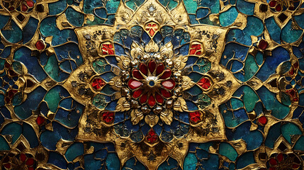 Islamic Art Tilework Panel Featuring Intricate Patterns and Traditional Craftsmanship