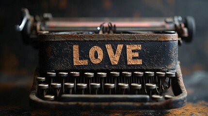 Vintage Typewriter with Love Sign on Dusty Surface Background