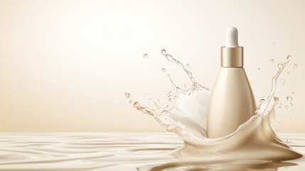 Obraz premium Nourishing body serum splash pristine white background product photography soothing essence high-detail viewpoint beauty concept