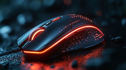Red LED Gaming Mouse 3D Render