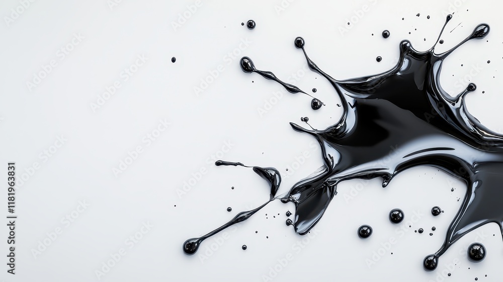 Aufkleber this striking image showcases an abstract splash of black paint against a clean white background, em