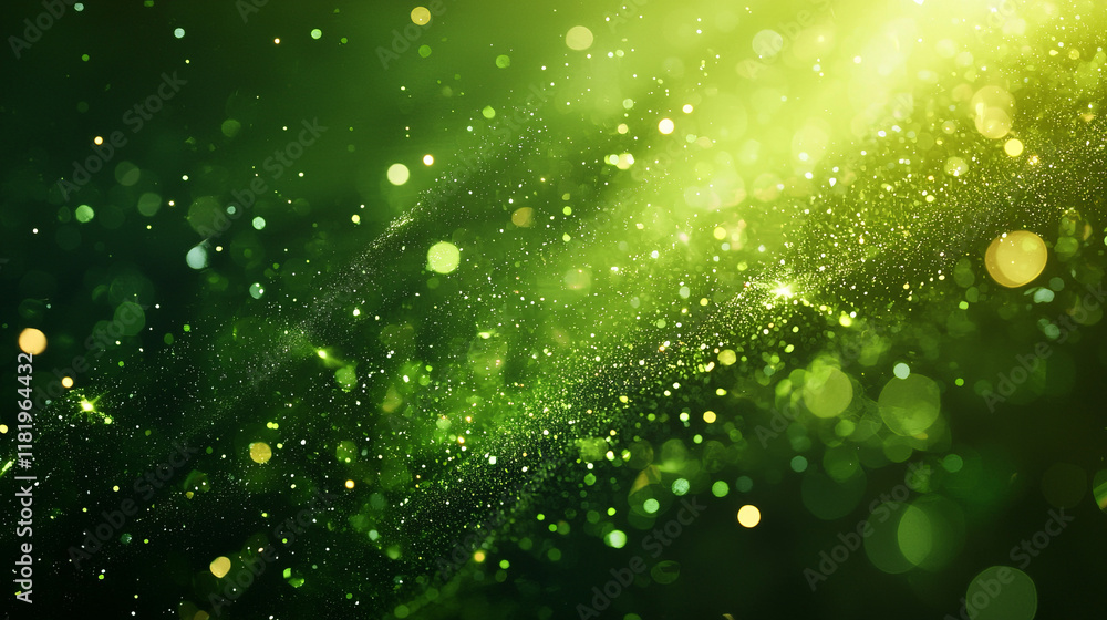 Poster bright green sparkling lights floating in an abstract glowing background