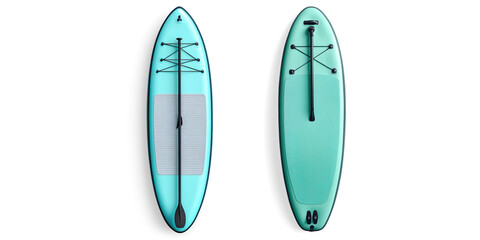 Teal Inflatable Stand-Up Paddle board with White Deck Pad on a Transparent Background