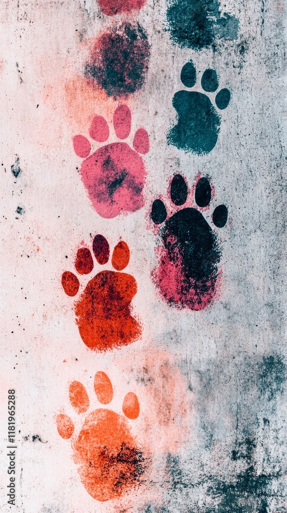 Aufkleber colorful bunny footprints create a whimsical and playful background on light grey texture for a chee