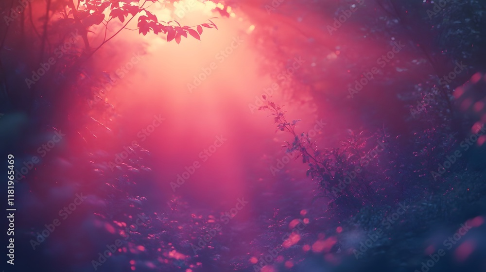 Poster breathtaking cinematic landscape scene with warm glowing gradients blending seamlessly into textures