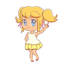 Cute girl pointing up