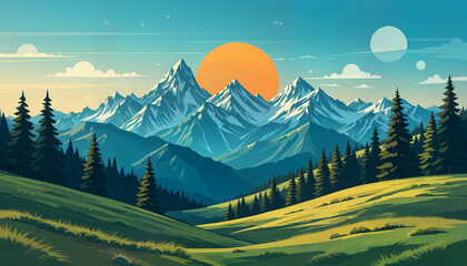 illustration of a view of the Himalayan mountains	