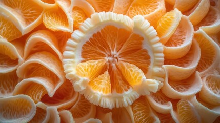 Bright orange slices arranged in a circular pattern, highlighting their vibrant textures