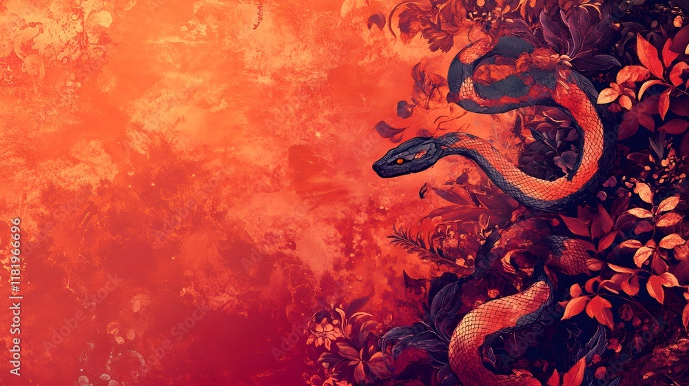 Poster vibrant gradient snake blending seamlessly with a richly detailed ornamental cultural background cre