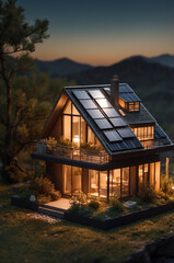 Model of a house with solar panels on the roof