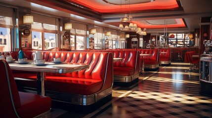 A photo of a classic American diner interior.