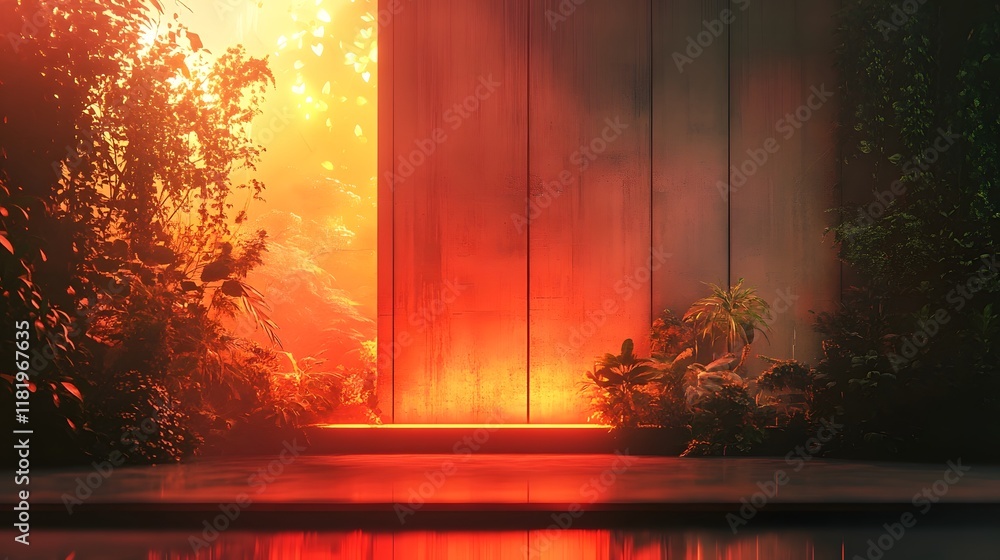 Poster gradient retro glow cinematically blending warm tones with subtle textures within a serene forest la