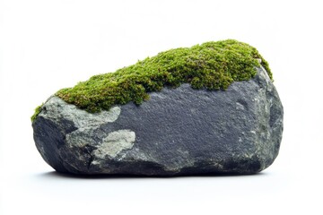 Mossy rocks adorned with lush greenery on bright plain background for eco-conscious decor and nature-inspired projects