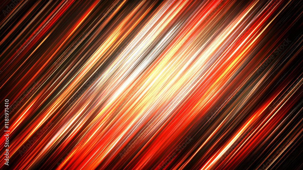 Poster abstract diagonal lines background with fiery orange, red, and black hues; dynamic motion blur effec