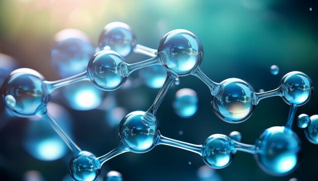 pfas molecule close up shimmering aqua bubbles on blurred background