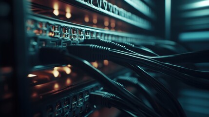 Close-up of Cables in a Server Room Setup