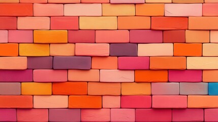 Obraz premium Vibrant Abstract Wall of Colorful Bricks in Shades of Orange and Pink